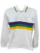 White Chest Stripe Long Sleeve Polo - Adult