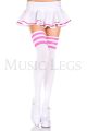Athletic Striped Thigh-High Socks (White/Neon Pink)