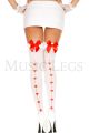 Heart Back Seam Ruffle w/ Satin Bow Thigh-High Stockings (White/Red)