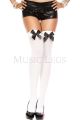 Opaque Satin Bow Thigh-High Stockings (White/Black)