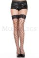 Fishnet Lace Top Large Diamond Thigh-High Stockings (Black)