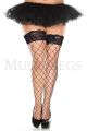 Fishnet Lace Top Large Diamond Thigh-High Stockings (Black - Plus Size)