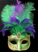 Green Gold Mask w/ Green Purple Feathers
